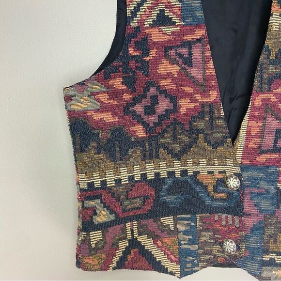 Vintage | Deborah Murray Multicolour Tapestry V-Neck Quilted Vest Size XS - Picture 3 of 6